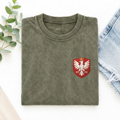 Poland White Eagle Left Chest Vintage T-shirt – Army Green