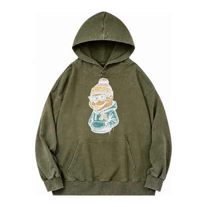 Minneapolis Gopher Wearing Minnesota Beanie With M Patch Vintage Washed Hoodie – Army Green