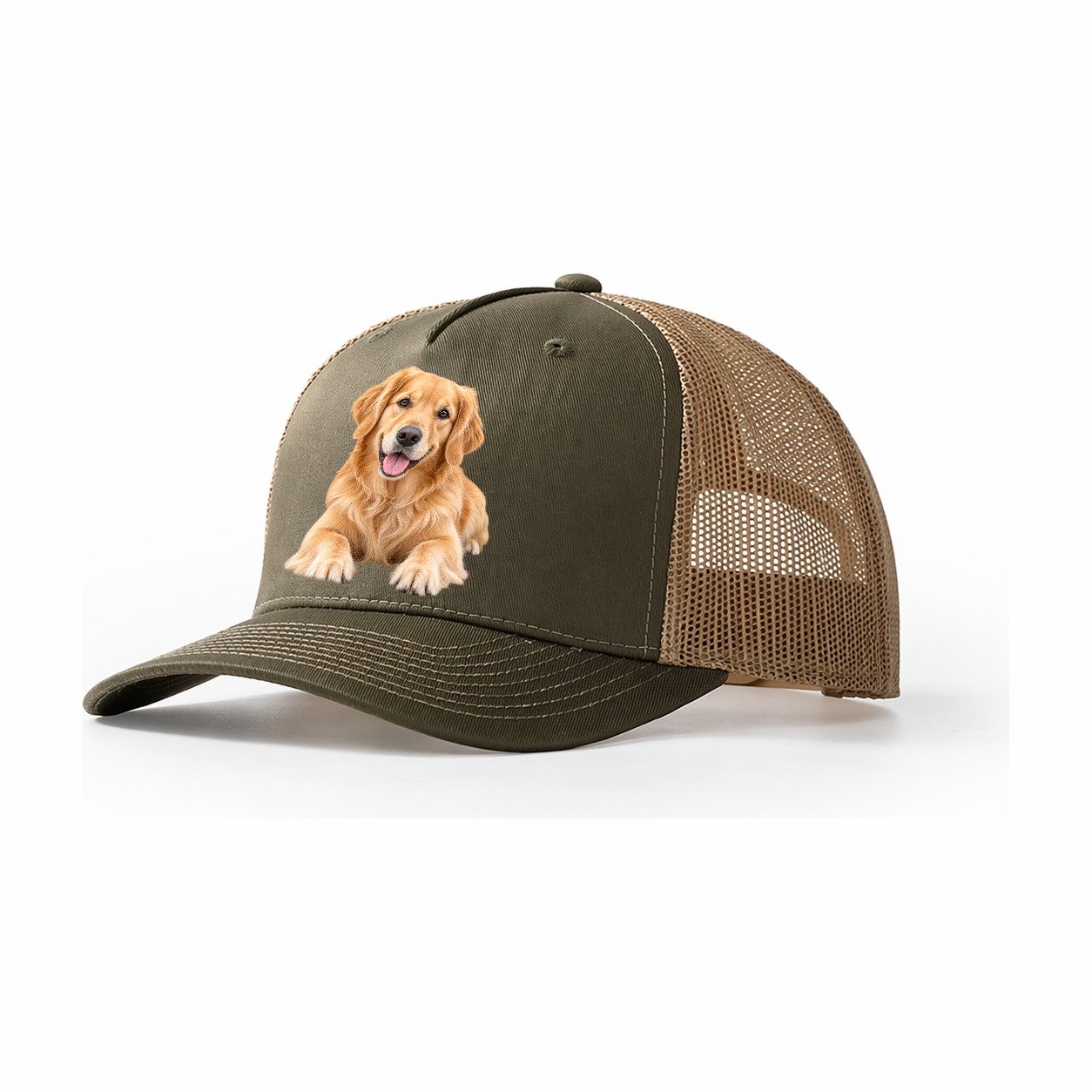 Golden Retriever Head Tilt Close Up Top Breeds Trucker Hat – Olive Khaki