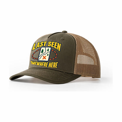 Last Seen Somewhere Here Disc Golf Trucker Hat – Olive Khaki