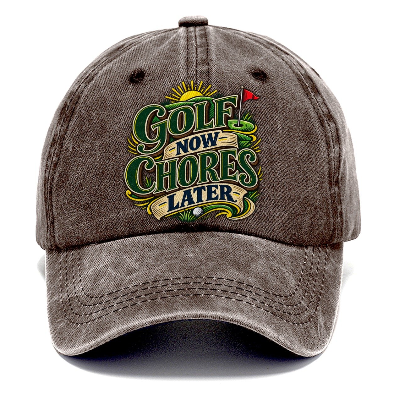 Golf Now Chores Later Retired Living Classic Cap – Brown