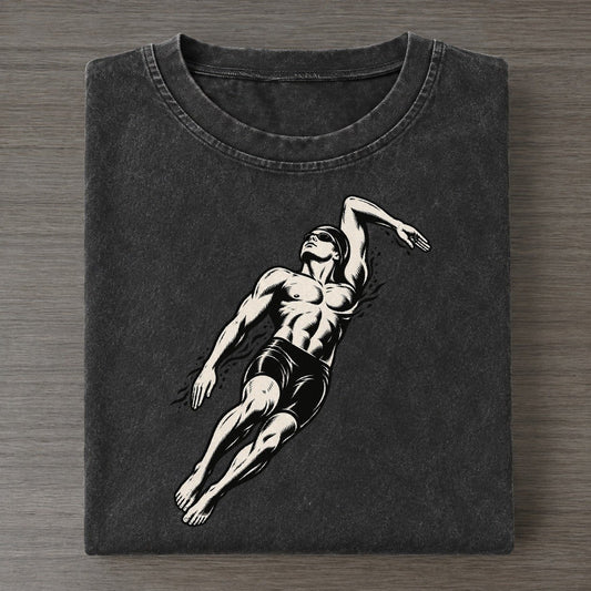 Swimmer Backstroke Reach Global Sports Ink Figures Vintage T-shirt – Black