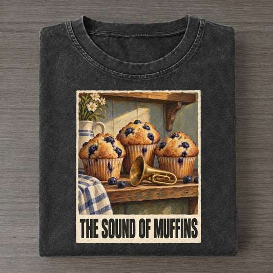 The Sound Of Muffins Painted Pop Culture Pun Vintage T-shirt – Black