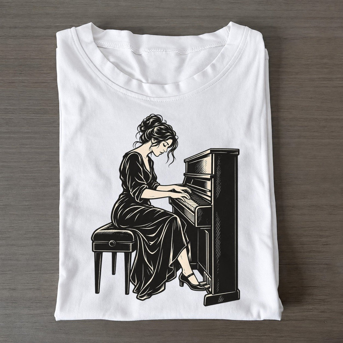 Pianist Flowing Arpeggio Global Music Ink Figures Classic T-shirt – White