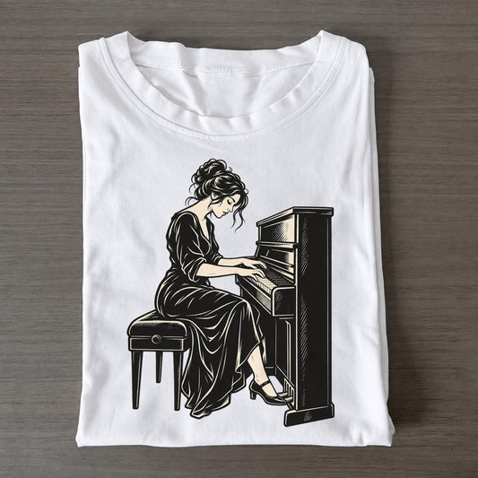 Pianist Flowing Arpeggio Global Music Ink Figures Classic T-shirt – White