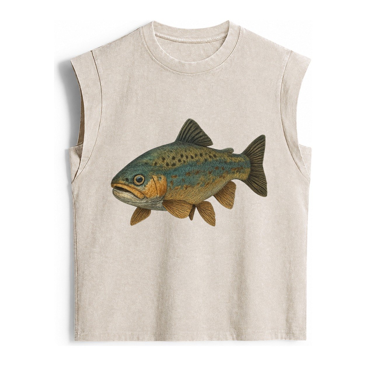 Trout Tales Headwear Vintage Washed Tank – Beige