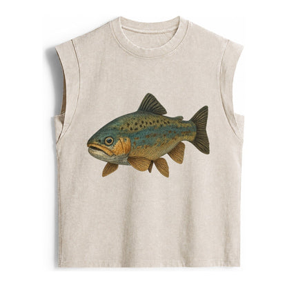 Trout Tales Headwear Vintage Washed Tank – Beige