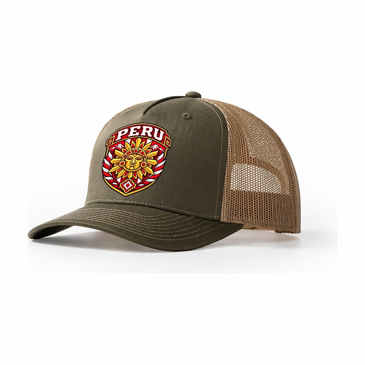 Peru Retro Badge Country Logos Trucker Hat – Olive Khaki