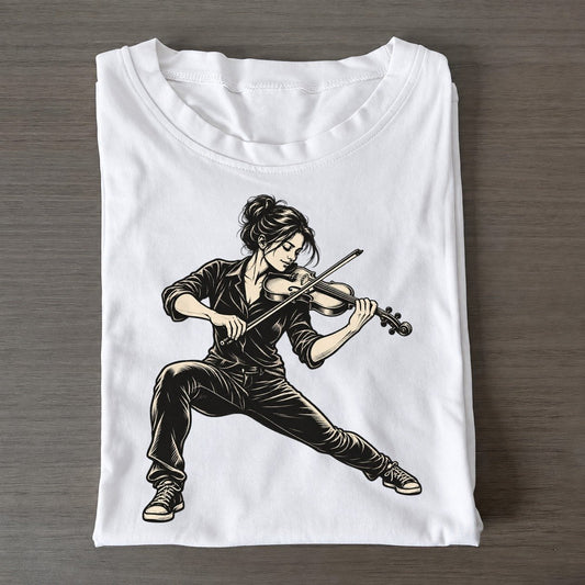 Violin Low Lunge Bow Stroke Global Music Ink Figures Classic T-shirt – White
