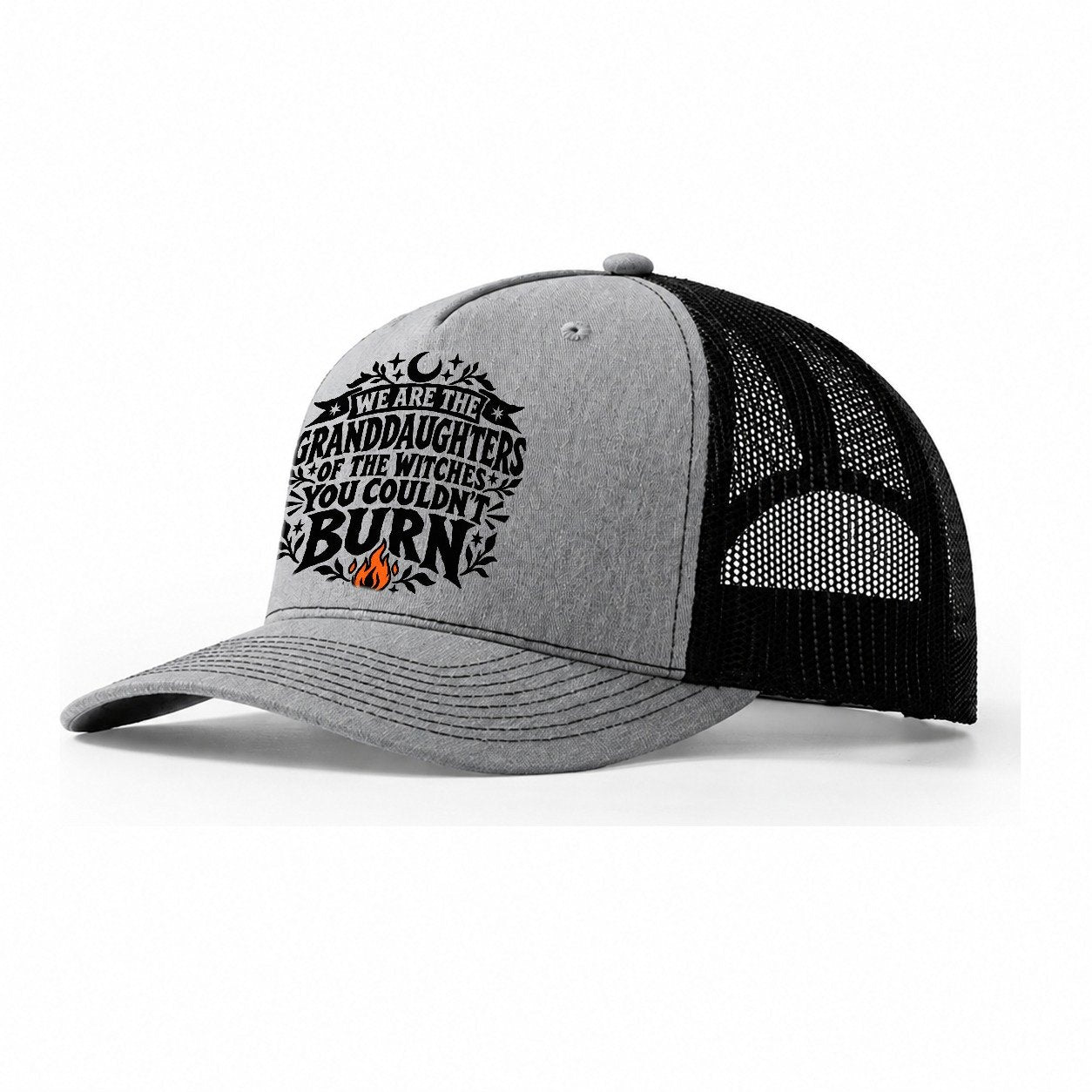 Granddaughters Of The Witches Slogan Witch Magic Trucker Hat – Sport Grey Black