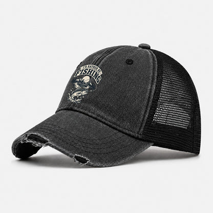 Rather Be Fishing Fishing Elegant Washed Trucker Hat – Black