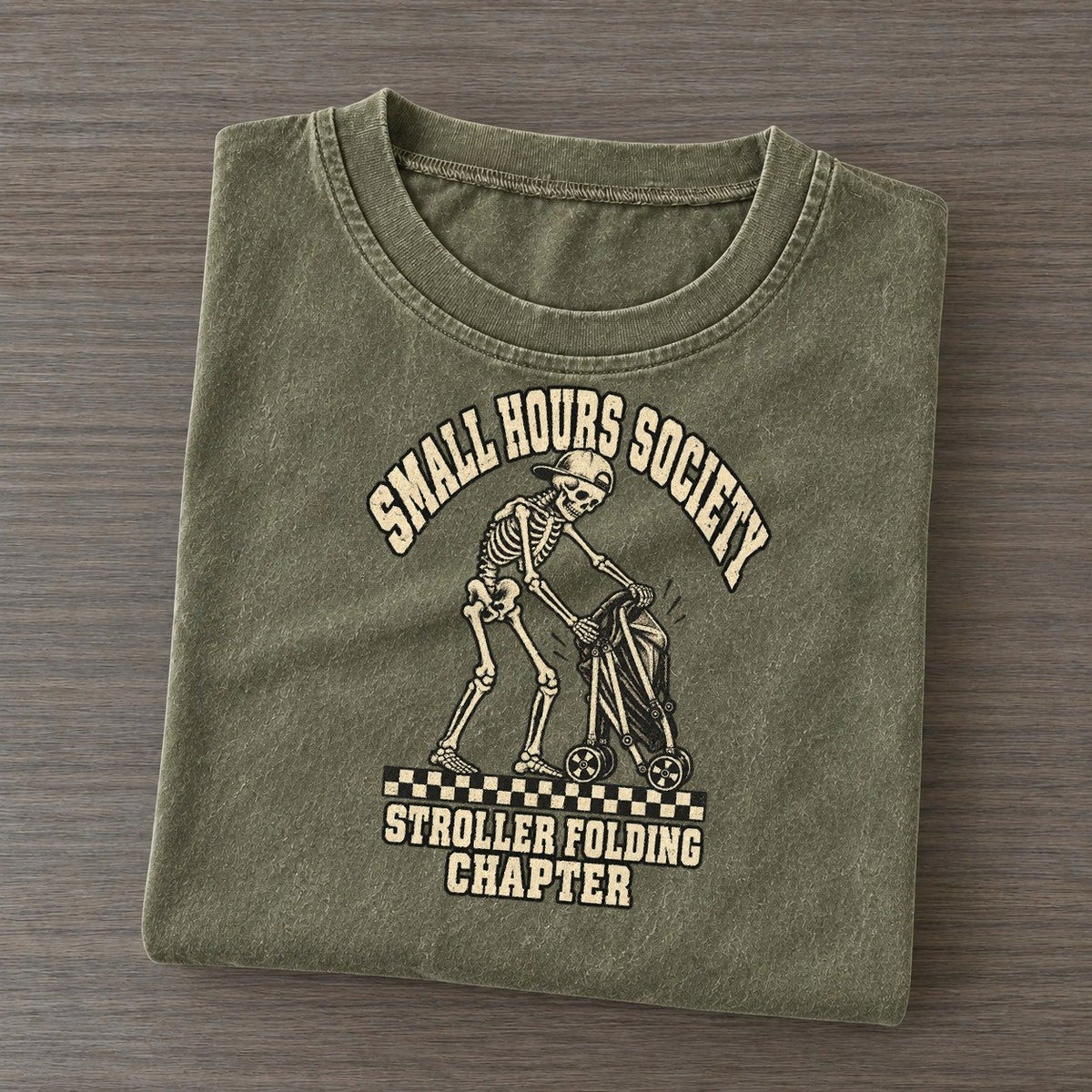 Stroller Fold Small Hours Society Vintage T-shirt – Army Green