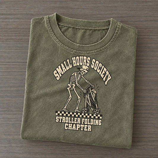 Stroller Fold Small Hours Society Vintage T-shirt – Army Green