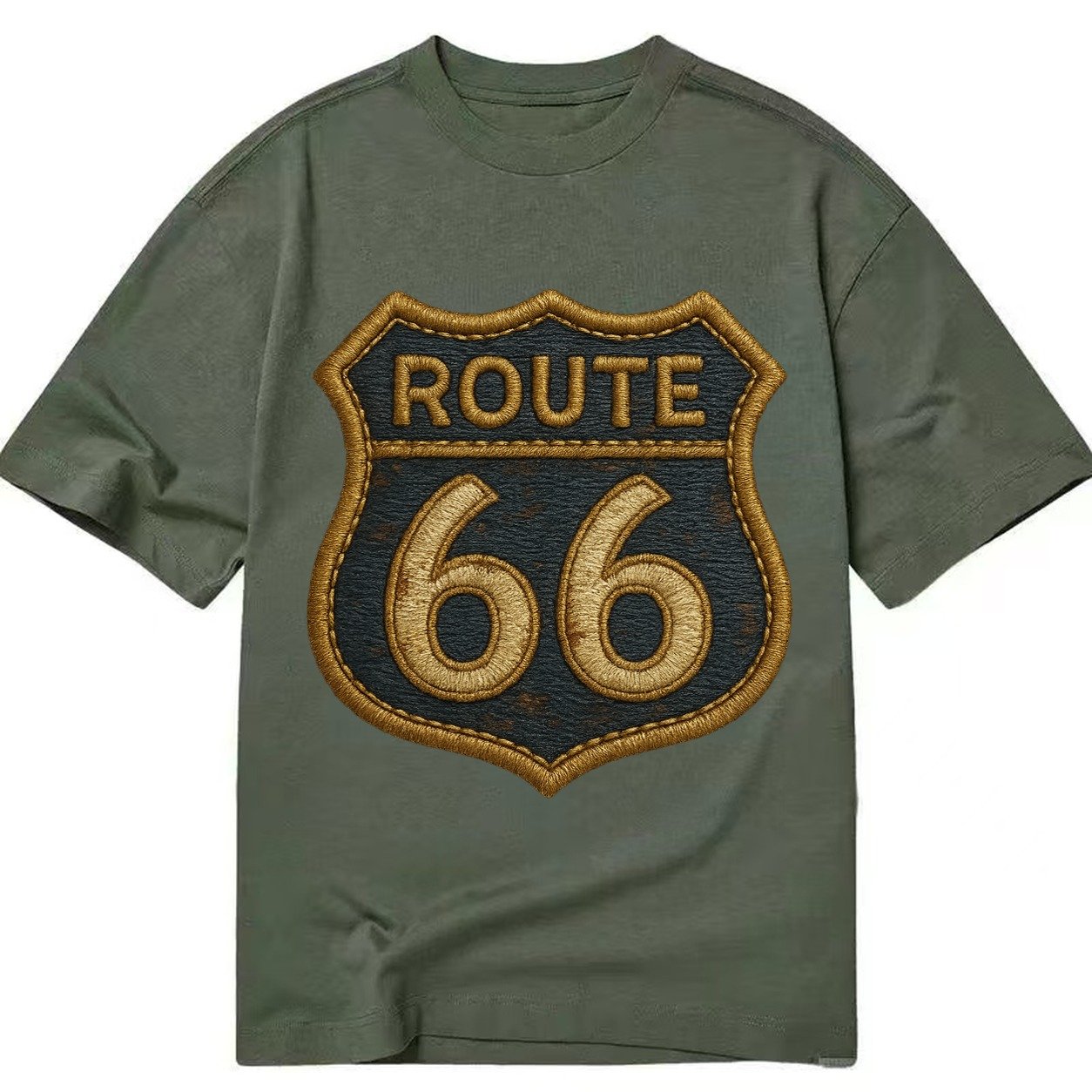Route 66 Highway Shield With Worn Paint Classic T-shirt – Army Green