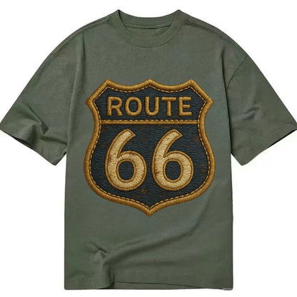 Route 66 Highway Shield With Worn Paint Classic T-shirt – Army Green