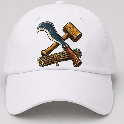 Hedgelayer Billhook Mallet And Hazel Rods Uk Culture Heritage Baseball Cap – White