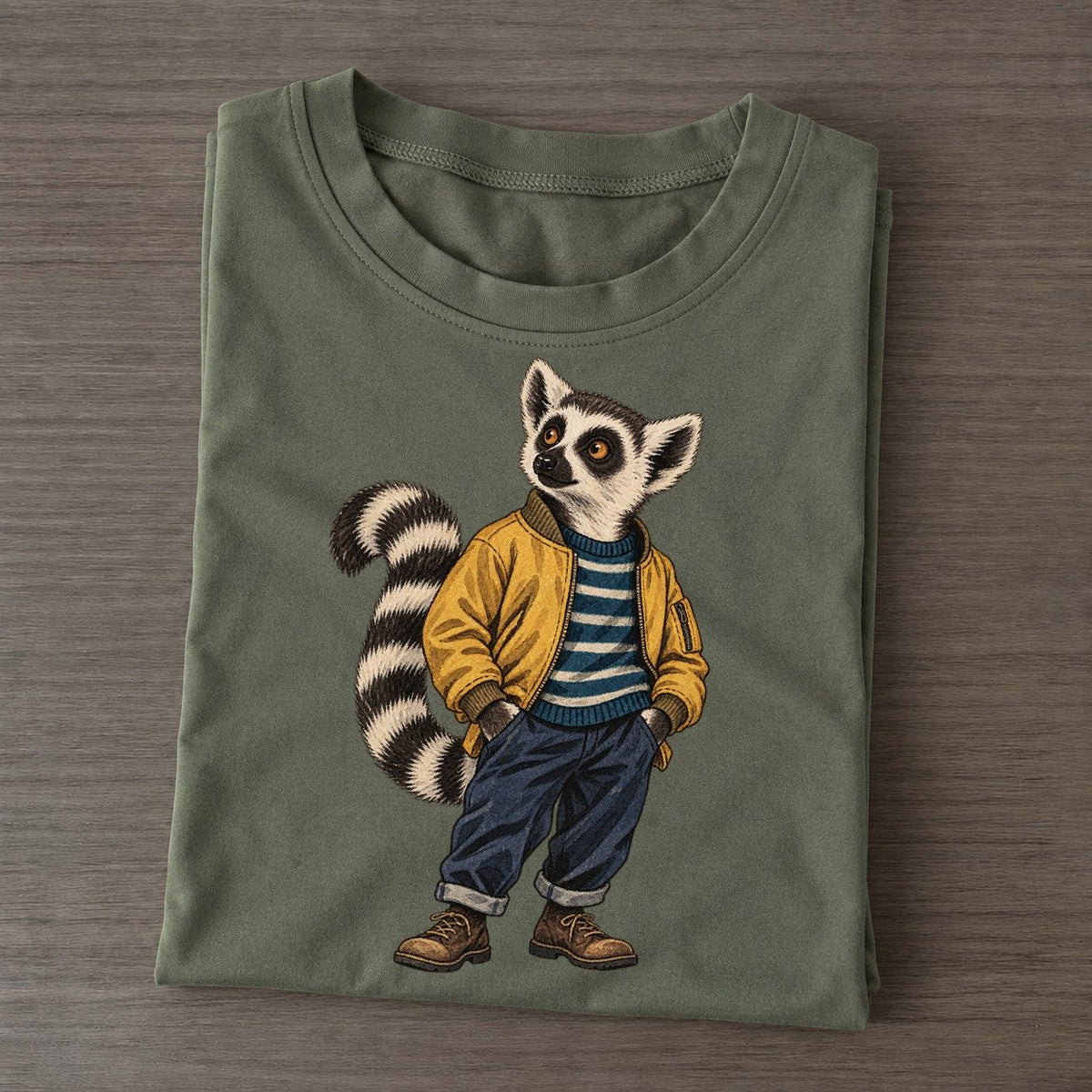 Ring Tailed Lemur Wardrobe Portrait Wild Wardrobe Portraits Classic T-shirt – Army Green