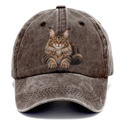 Maine Coon Reclining Paws Forward Realistic Cat Portrait Classic Cap – Brown