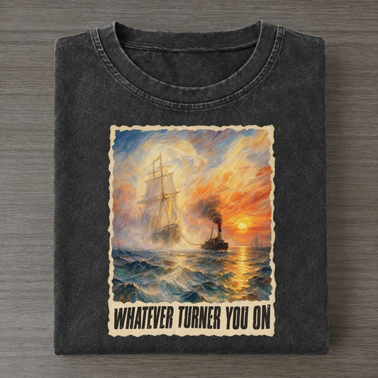 Whatever Turner You On Burning Sea Art Pun Vintage T-shirt – Black