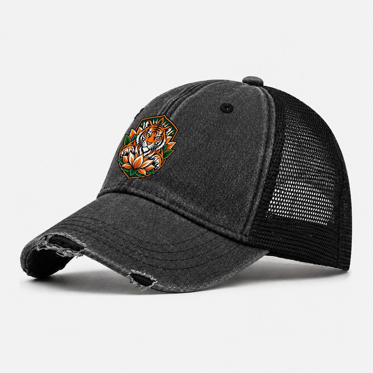 India Minimal Emblem Country Logos Washed Trucker Hat – Black