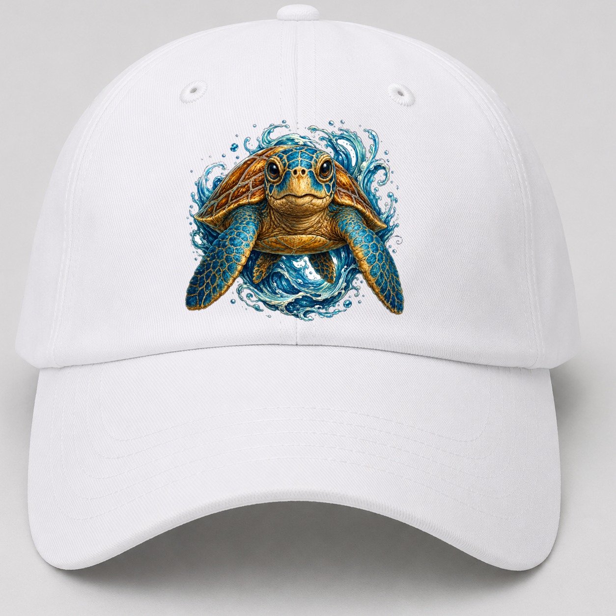 Ornate Sea Turtle Waves Baseball Cap – White