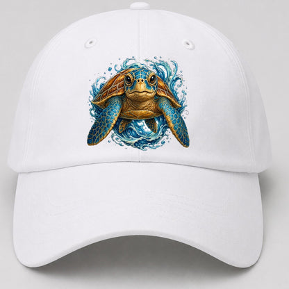 Ornate Sea Turtle Waves Baseball Cap – White