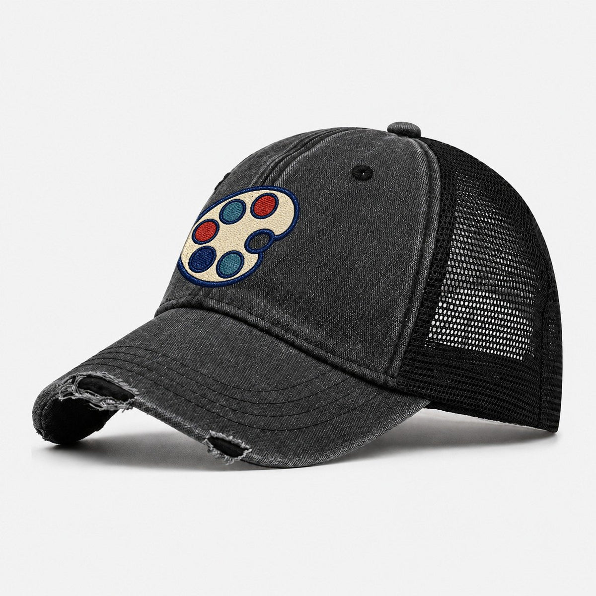 Painter Palette Tiny Solo Marks Washed Trucker Hat – Black