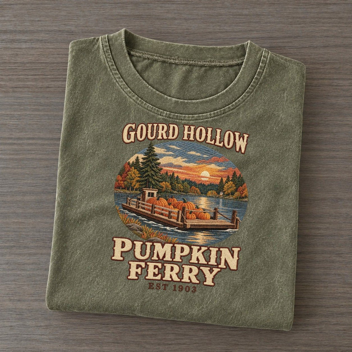 Pumpkin Ferry Gourd Hollow Vintage T-shirt – Army Green