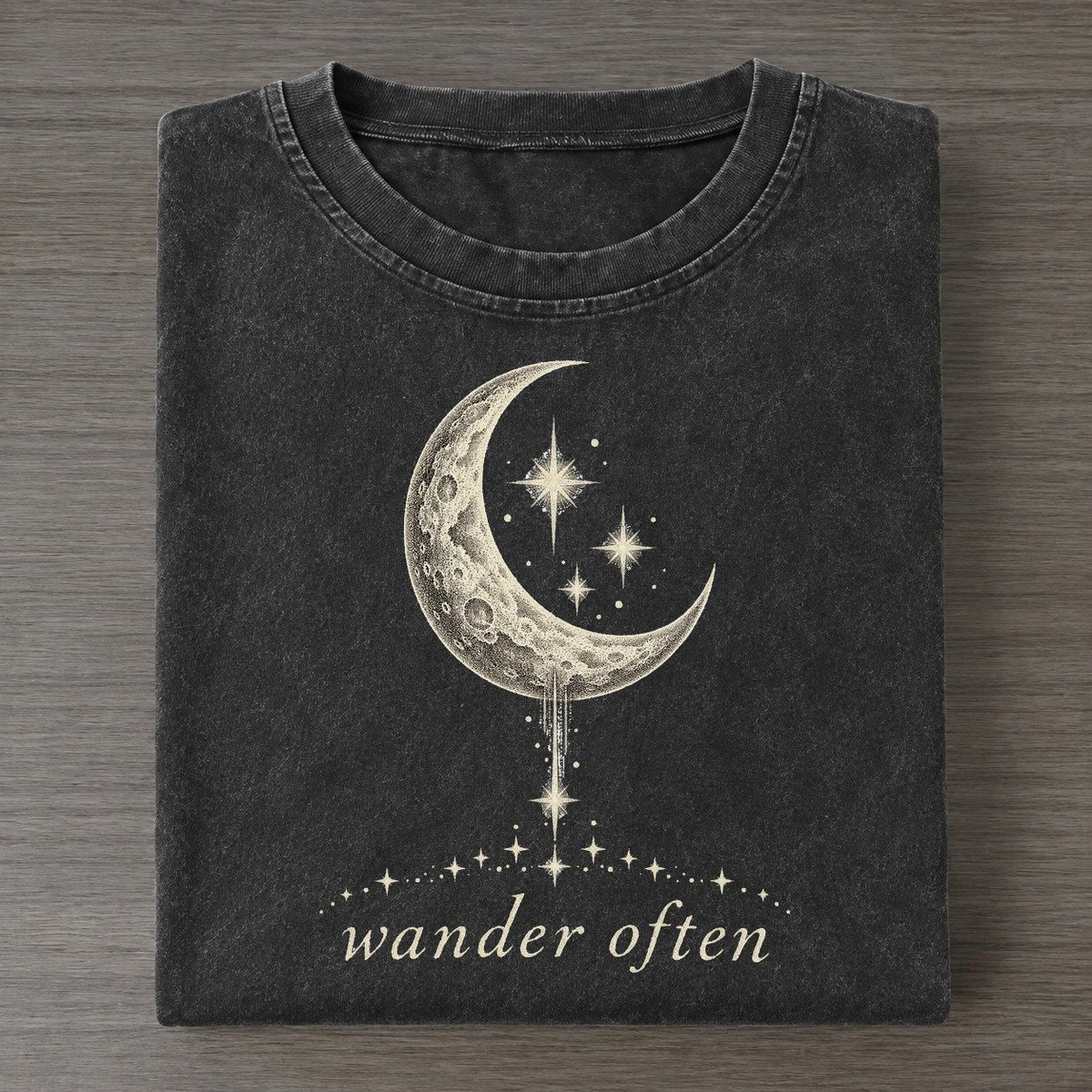 Crescent And Stars Midnight Linework Vintage T-shirt – Black