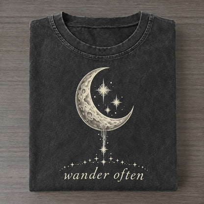Crescent And Stars Midnight Linework Vintage T-shirt – Black