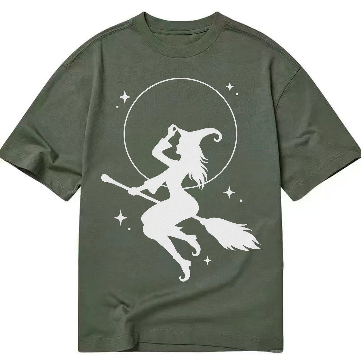 Witch On Broom Classic T-shirt – Army Green