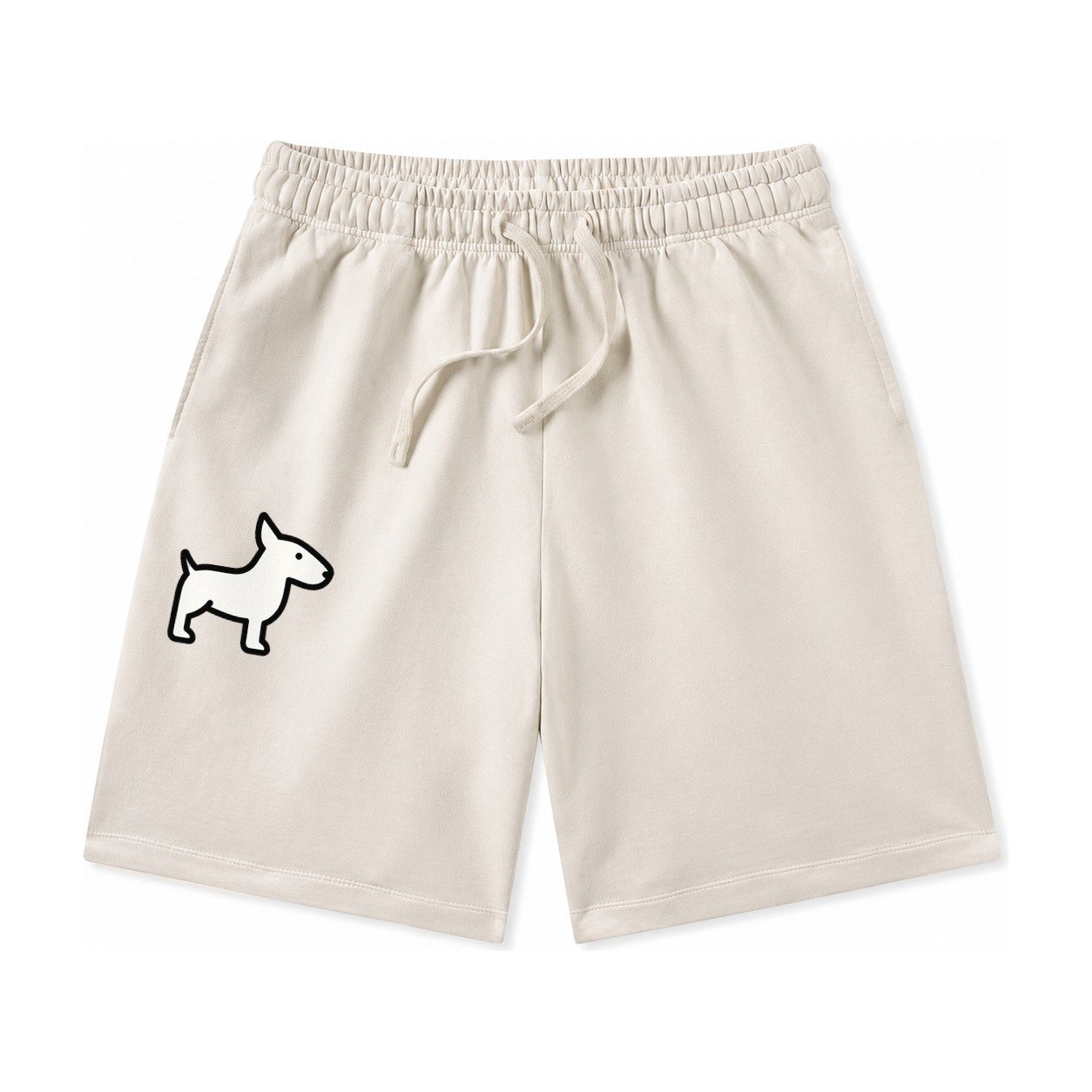 Bull Terrier White Egg Shaped Head Flat Side Profile Washed Shorts – Beige