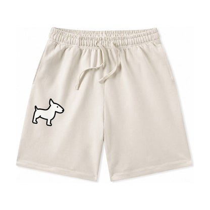 Bull Terrier White Egg Shaped Head Flat Side Profile Washed Shorts – Beige
