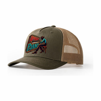 Upright Piano Wordmark Music Instruments Trucker Hat – Olive Khaki