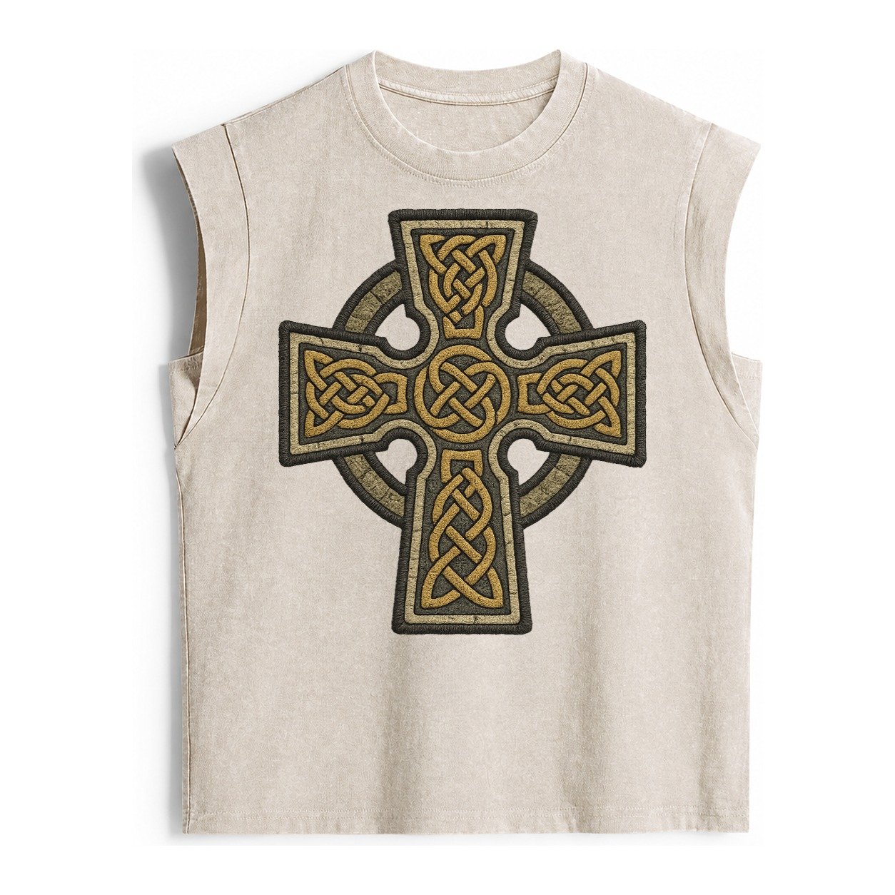 Celtic Cross Vintage Washed Tank – Beige