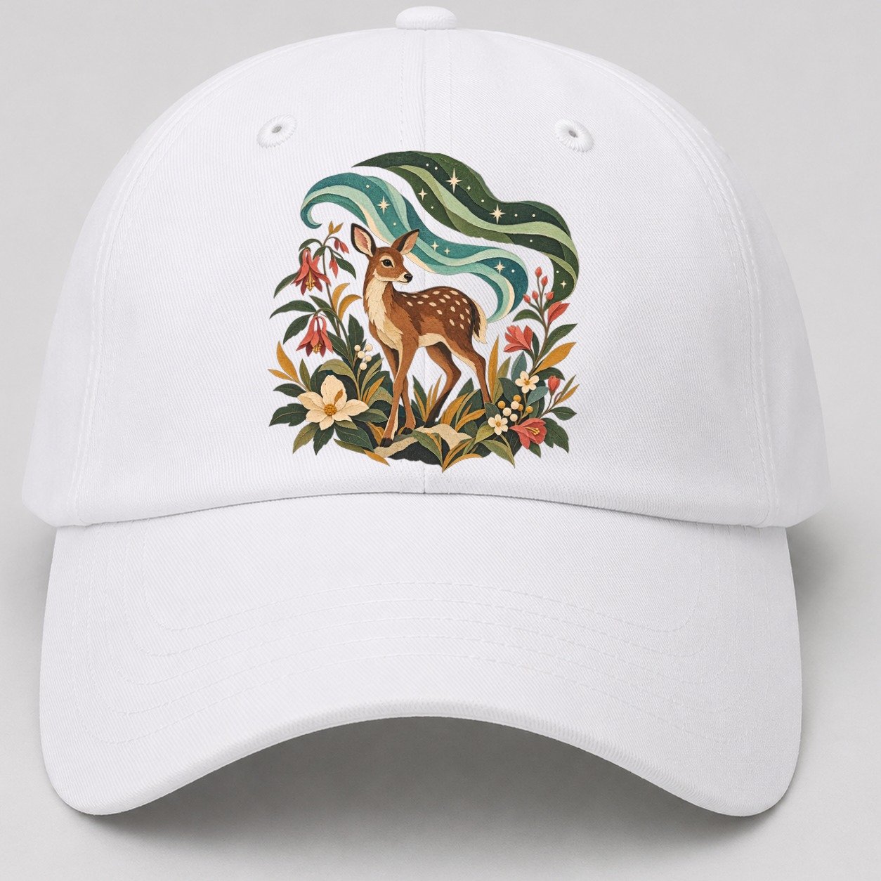 Deer Aurora Shelter Gentle Wild Baseball Cap – White