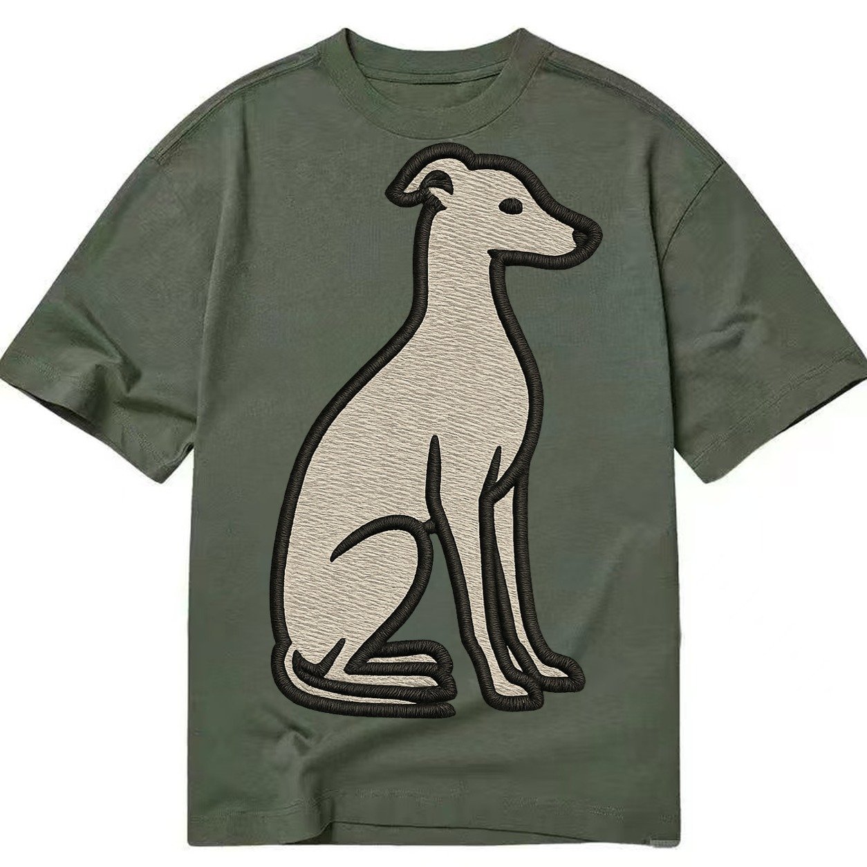 Italian Greyhound Gray Embroidered Sitting Pose Classic T-shirt – Army Green