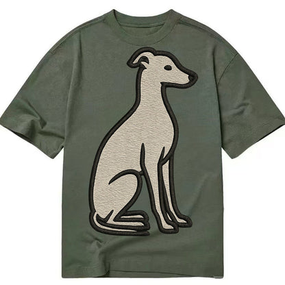 Italian Greyhound Gray Embroidered Sitting Pose Classic T-shirt – Army Green