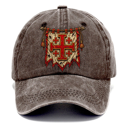 Tattered Crusader Banner Jerusalem Cross Classic Cap – Brown