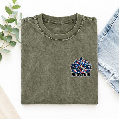Slovenia Country Pride Left Chest Vintage T-shirt – Army Green
