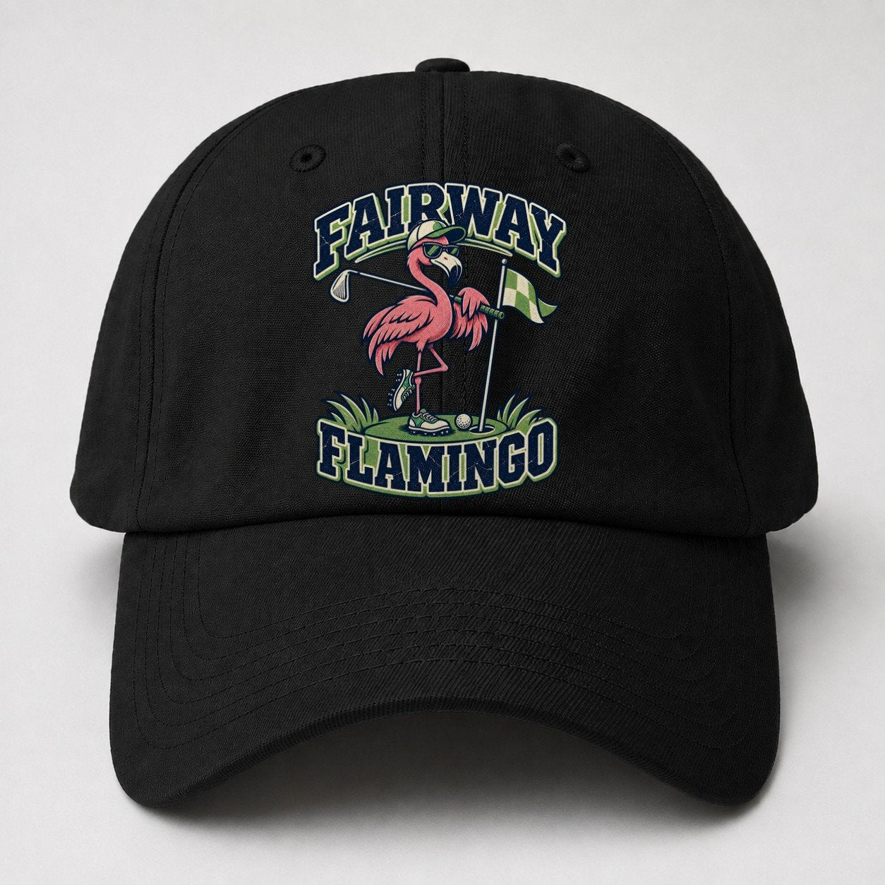 Fairway Flamingo Golf Life Baseball Cap – Black