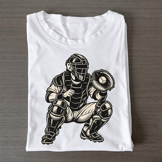 Baseball Catcher Receiving Global Sports Ink Figures Classic T-shirt – White