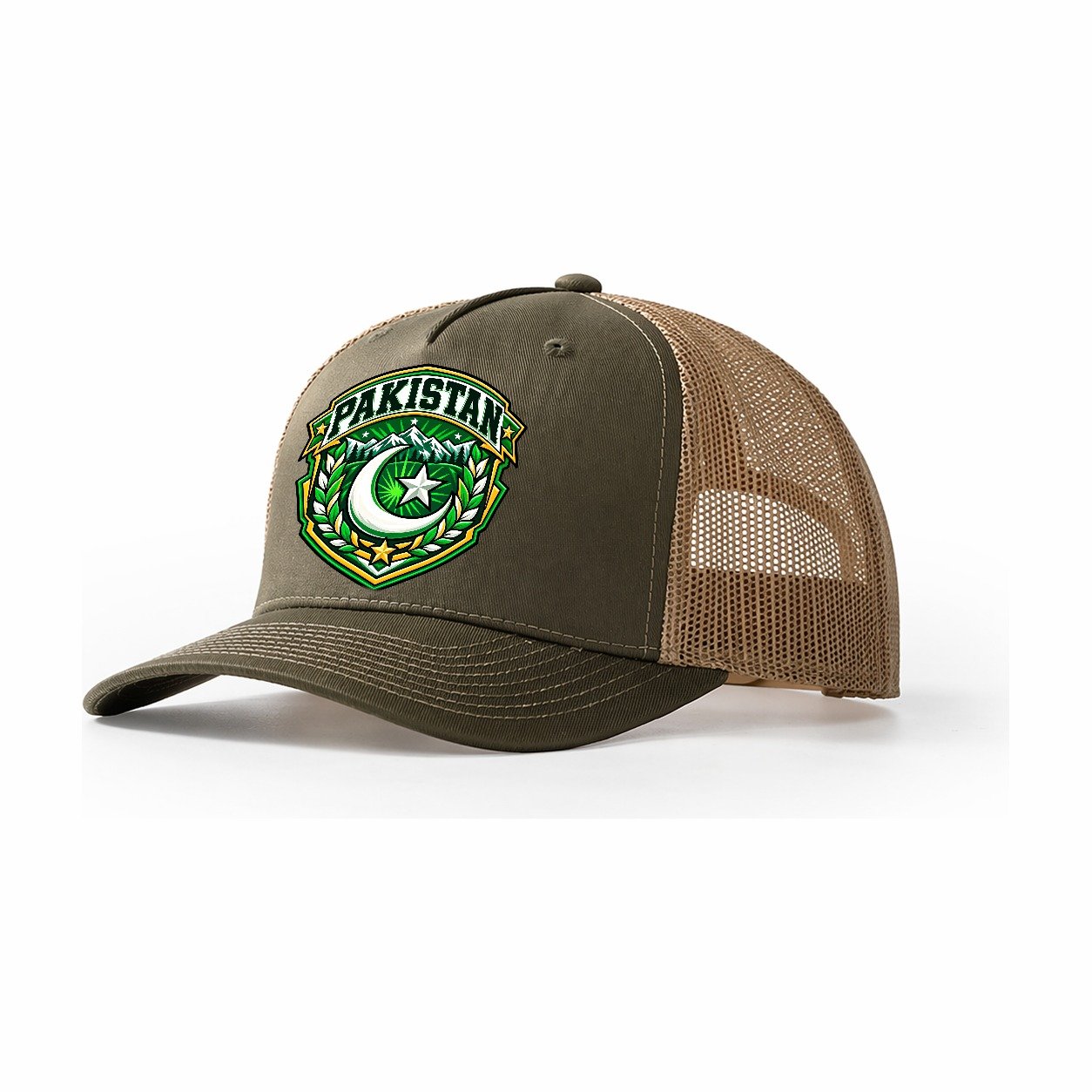 Pakistan Retro Badge Country Logos Trucker Hat – Olive Khaki