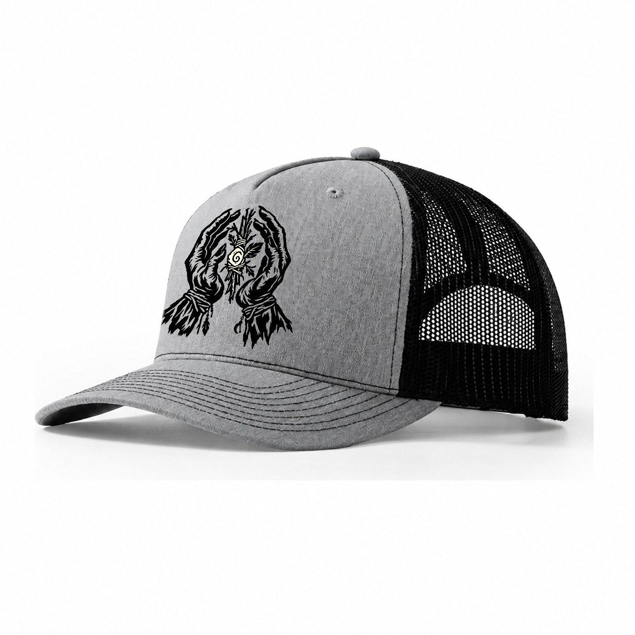 Ancestral Craft Hands Witch Magic Trucker Hat – Sport Grey Black