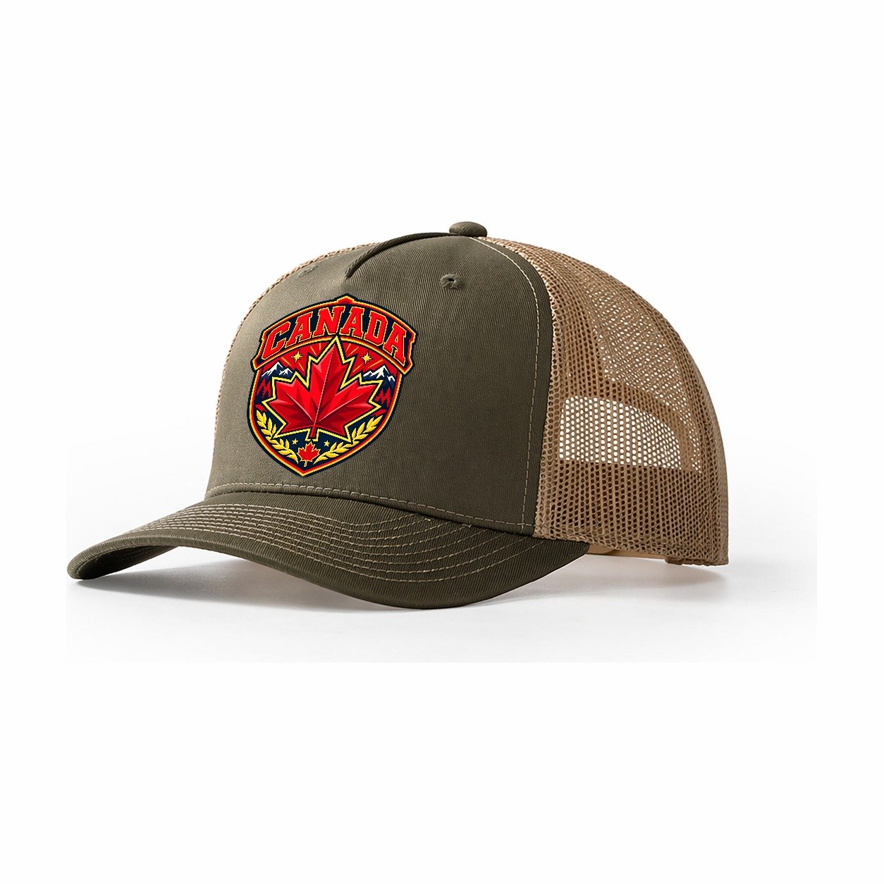 Canada Retro Badge Country Logos Trucker Hat – Olive Khaki