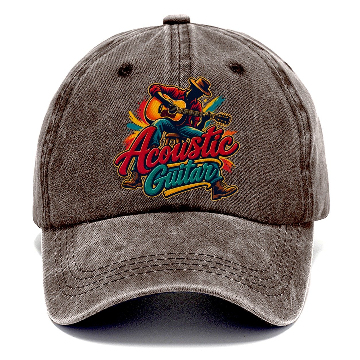 Acoustic Guitar Wordmark Music Instruments Classic Cap – Brown
