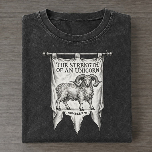 The Strength Of An Unicorn Beast And Banner Vintage T-shirt – Black