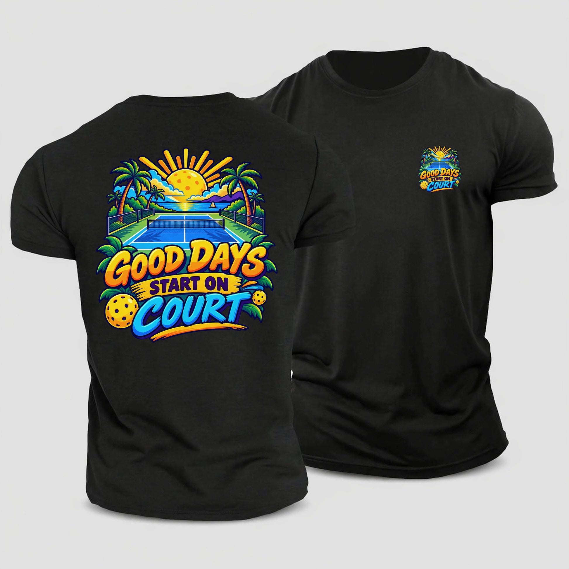 Good Days Start On Court Pickleball Life Cotton T-Shirt – Black
