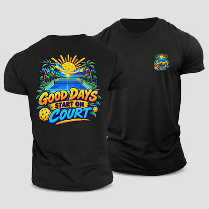 Good Days Start On Court Pickleball Life Cotton T-Shirt – Black