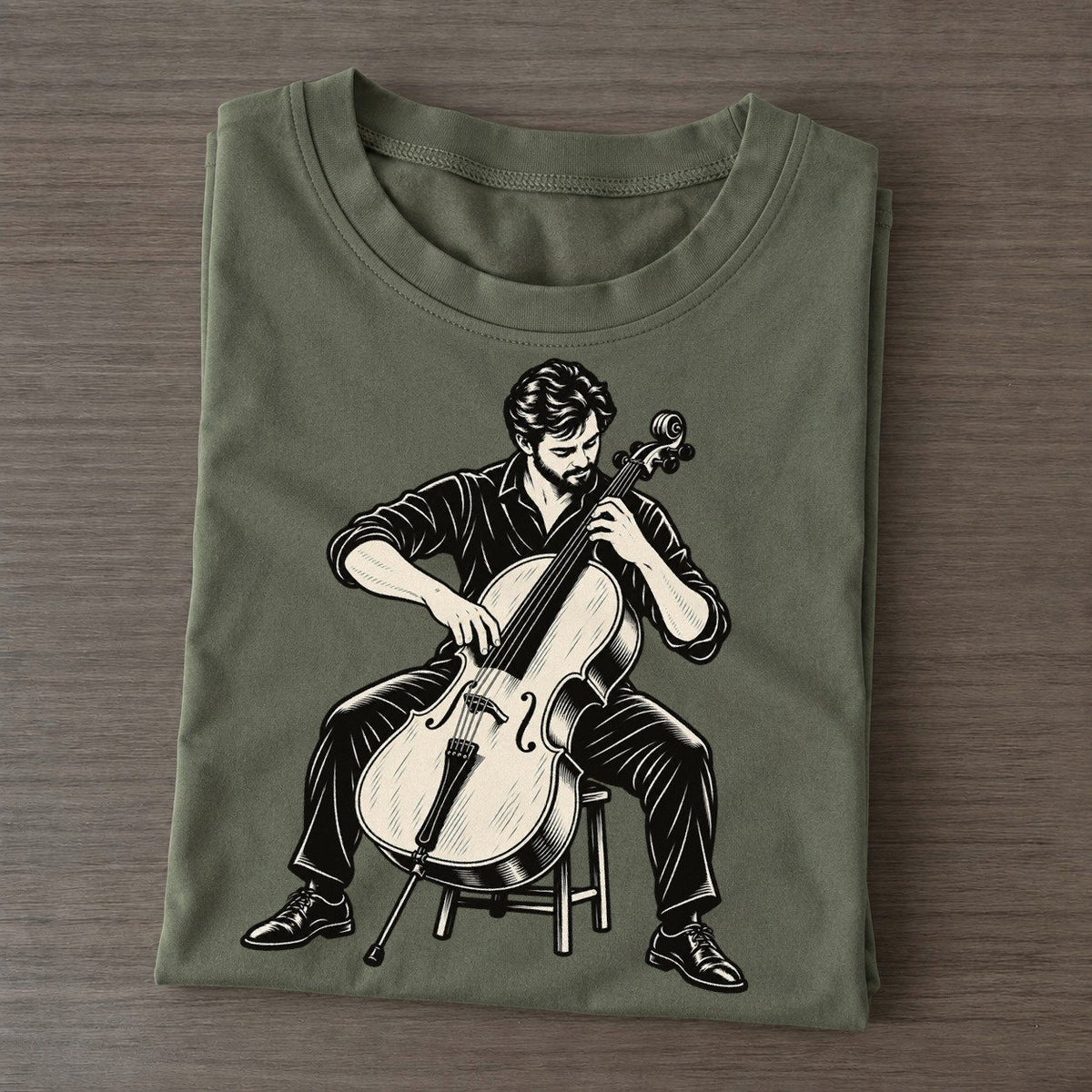 Cellist Pizzicato Phrase Global Music Ink Figures Classic T-shirt – Army Green